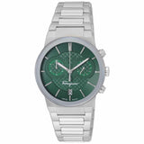 Salvatore Ferragamo Sapphire Chrono Green Dial Silver Steel Strap Watch for Men - SFME00421