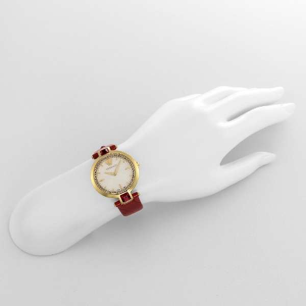 Versace Crystal Gleam White Dial Red Leather Strap Watch For Women - VAN040016