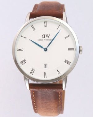 Daniel Wellington Dapper Durham White Dial Brown Leather Strap Watch For Men - DW00100116