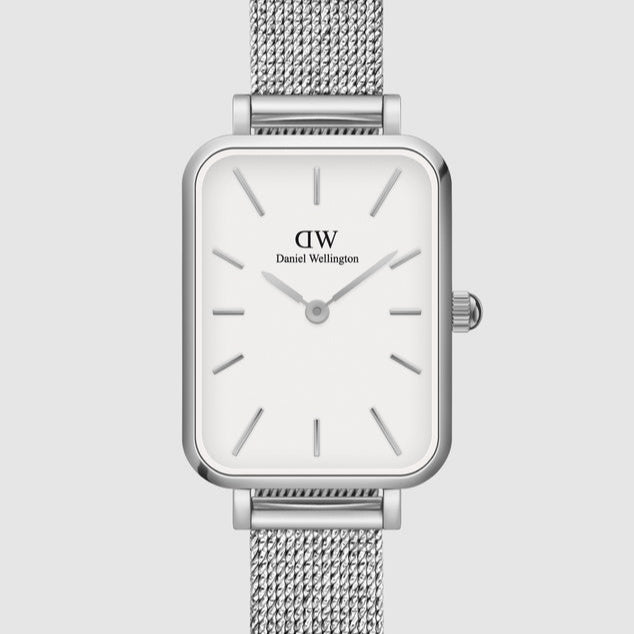 Daniel Wellington Quadro Sterling White Dial Silver Mesh Strap Watch For Women - DW00100438