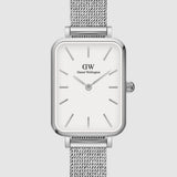 Daniel Wellington Quadro Sterling White Dial Silver Mesh Strap Watch For Women - DW00100438