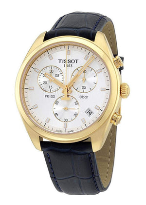 Tissot T Classic PR 100 Chronograph Silver Dial Black Leather Strap Watch for Men - T101.417.36.031.00