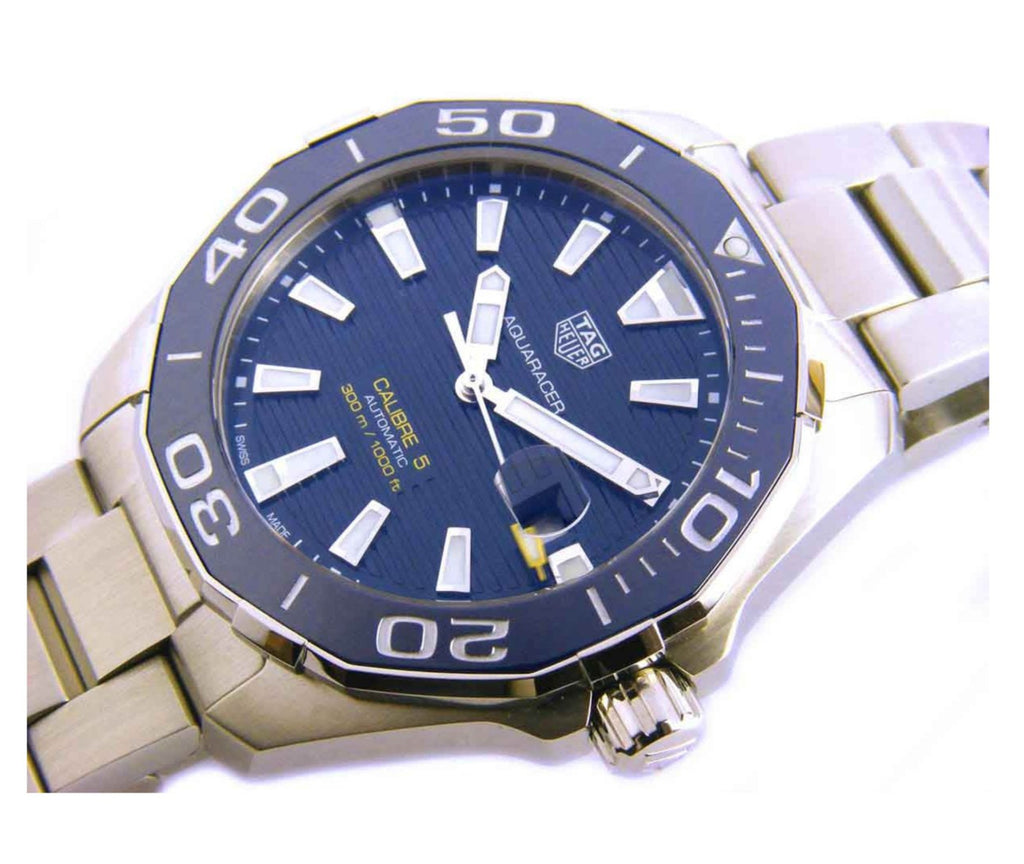Tag Heuer Aquaracer Calibre 5 Blue Dial Silver Steel Strap Watch for Men - WAY201B.BA0927