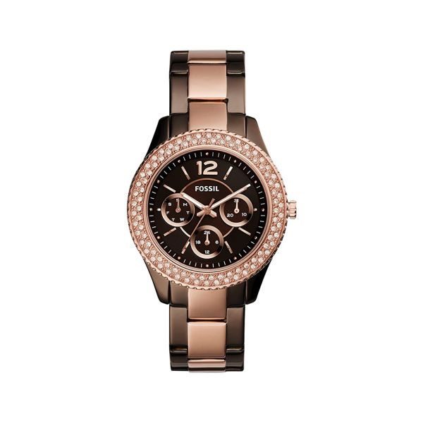 Fossil Stella Multifunction Brown Dial Two Tone Steel Strap Watch for Women - ES4079