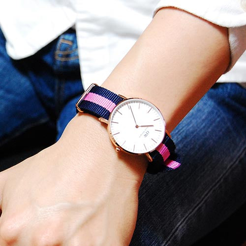 Daniel Wellington Classic Winchester White Dial Three Tone Nylon Strap Watch For Women - DW00100033