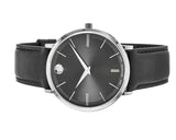 Movado Ultra Slim Black Dial Black Leather Strap Watch For Women - 0607090
