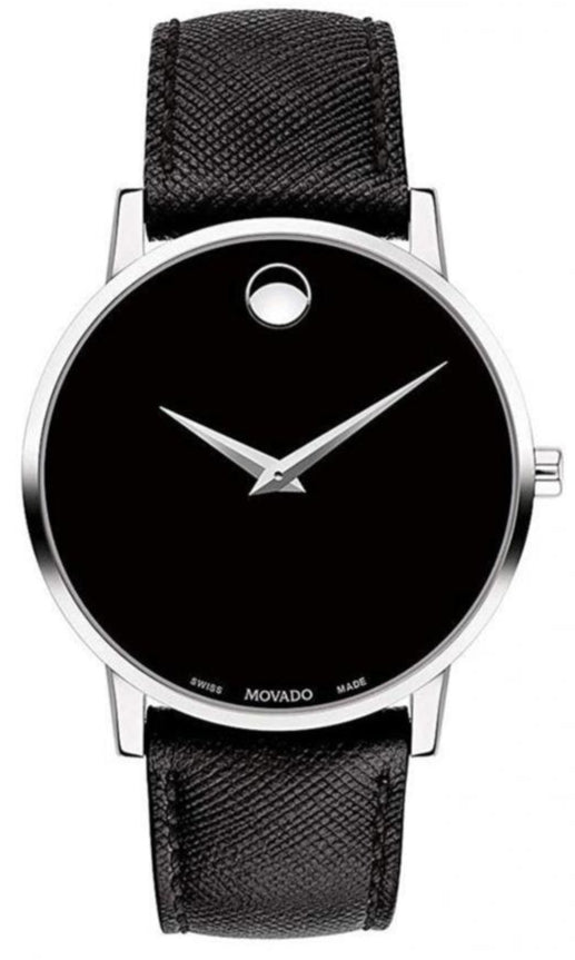 Movado Museum Classic Black Dial Black Leather Strap Watch for Men - 0607194