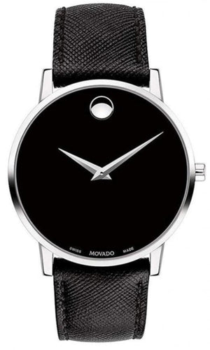 Movado Museum Classic Black Dial Black Leather Strap Watch for Men - 0607194