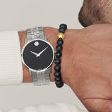 Movado Museum Classic Black Dial Silver Steel Strap Watch For Men - 606504