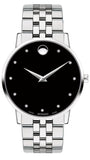 Movado Museum Classic Diamonds Black Dial Silver Steel Strap Watch for Men - 0607201