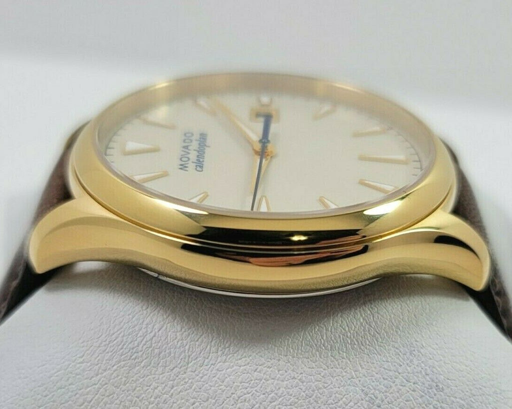 Movado Heritage Calendoplan Beige Dial Brown Leather Strap Watch for Men - 3650003