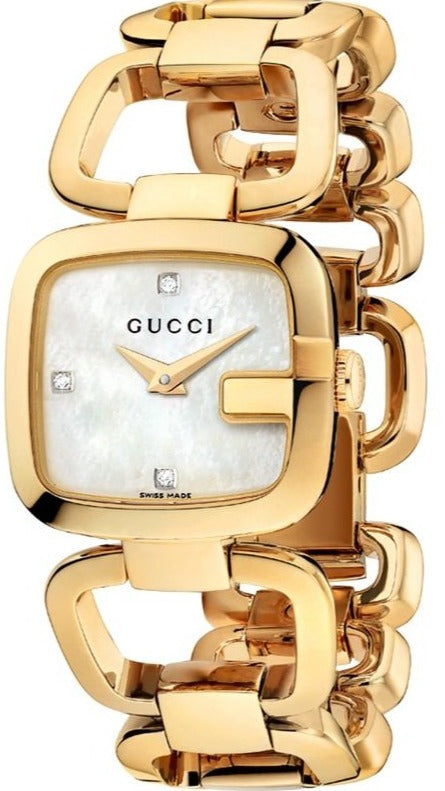 Gucci G Gucci Diamonds Mother of Pearl Dial Yellow Gold Steel Strap Wa