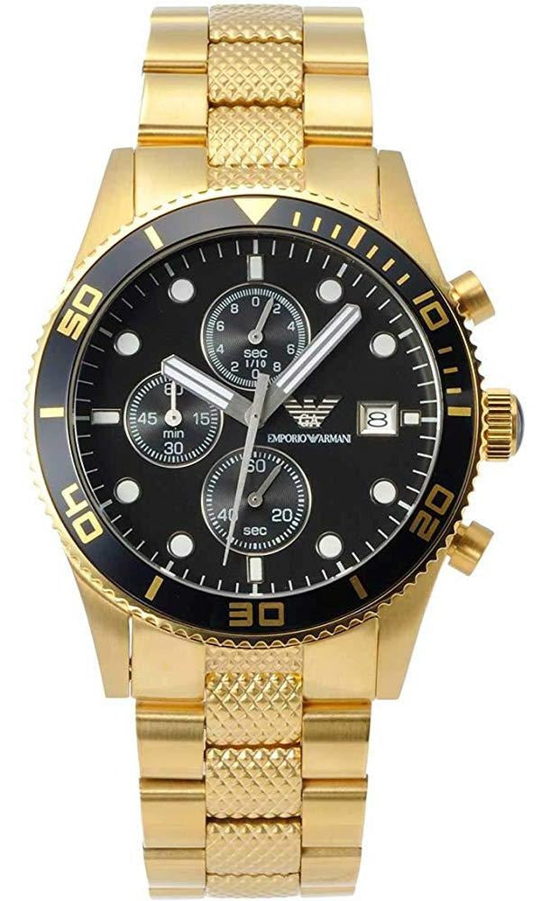 Emporio Armani Chronograph Black Dial Gold Steel Strap Watch  display picture 1