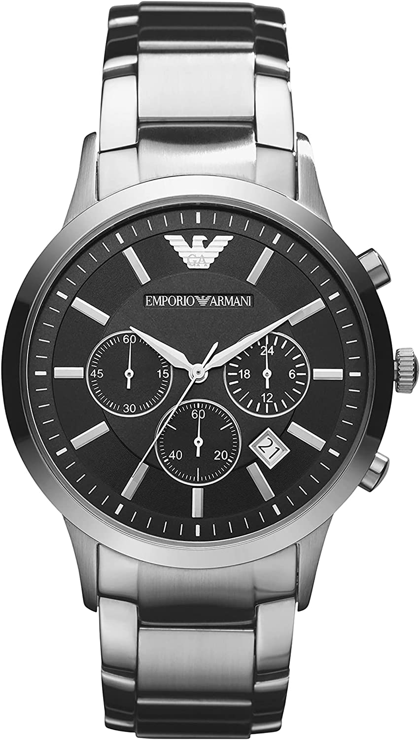 Emporio Armani Silver Chronograph Watch with Black Dial Emporio Armani Mens Chronograph Watch, Black Dial, Silver  main image 4