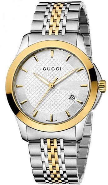 Gucci G Timeless Silver Dial Two Tone Steel Strap Watch For Men - YA12