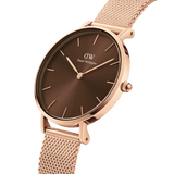 Daniel Wellington Petite Amber Brown Dial Gold Mesh Strap Watch For Women - DW00100476