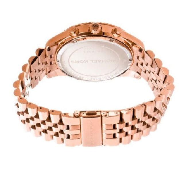 Michael Kors Lexington Chronograph White Dial Rose Gold Steel Strap Watch For Women - MK8313