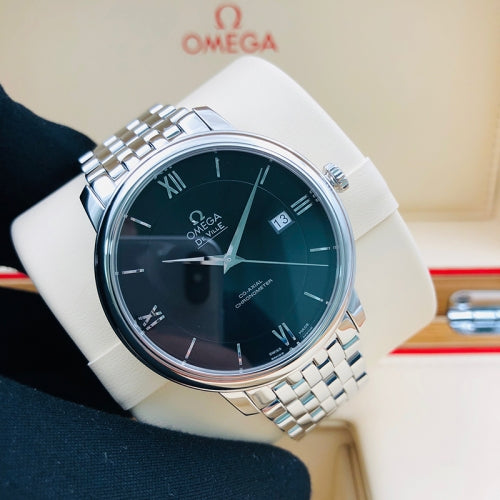Omega De Ville Prestige Co-Axial Black Dial Silver Steel Strap Watch for Men - 424.10.40.20.01.001