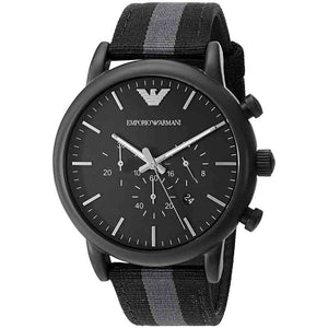 Emporio Armani Luigi Chronograph Quartz Black Dial Two Tone Nylon Strap Watch For Men - AR1948