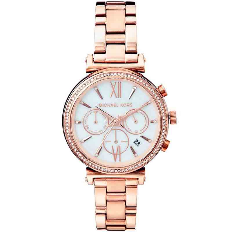 Michael Kors Sofie Chronograph Mother of Pearl White Dial Rose Gold Steel Strap Watch For Women - MK6576