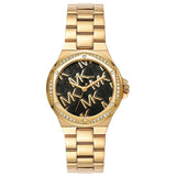 Michael Kors Lennox Quartz Black Dial Gold Steel Strap Watch For Women - MK7404