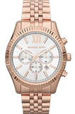 Michael Kors Lexington Chronograph White Dial Rose Gold Steel Strap Watch For Women - MK8313