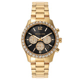 Michael Kors Berkley Chronograph Black Dial Gold Steel Strap Watch For Women - MK7414