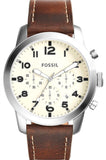 Fossil Pilot Chronograph White Dial Brown Leather Strap Watch for Men - FS5146