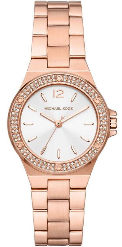 Michael Kors Lennox Three Hand Silver Dial Rose Gold Steel Strap Watch