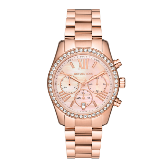 Michael Kors Lexington Chronograph Rose Gold Dial Rose Gold Steel Strap Watch for Women - MK7242
