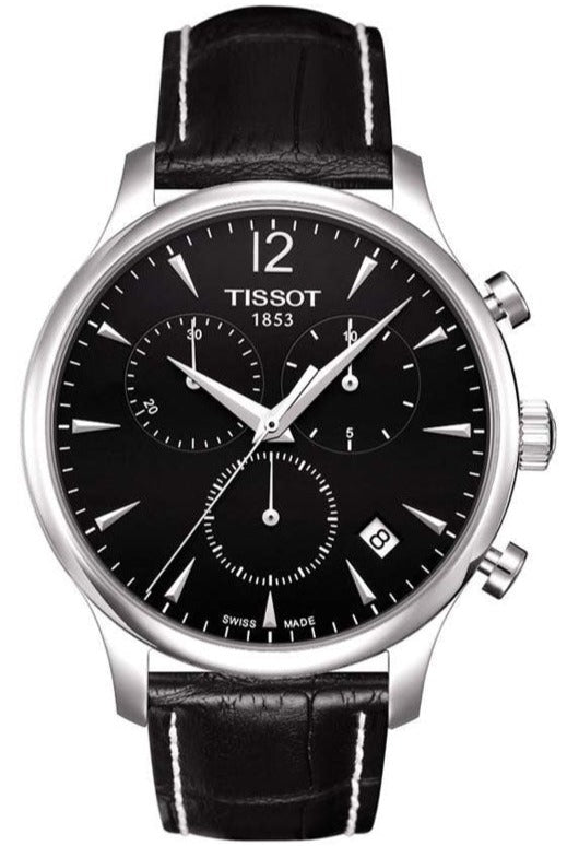 Tissot T Classic Tradition Chronograph Black Dial Black Leather Strap Watch For Men - T063.617.16.057.00