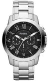 Fossil Grant Chronograph Black Dial Silver Steel Strap Watch for Men - FS4736