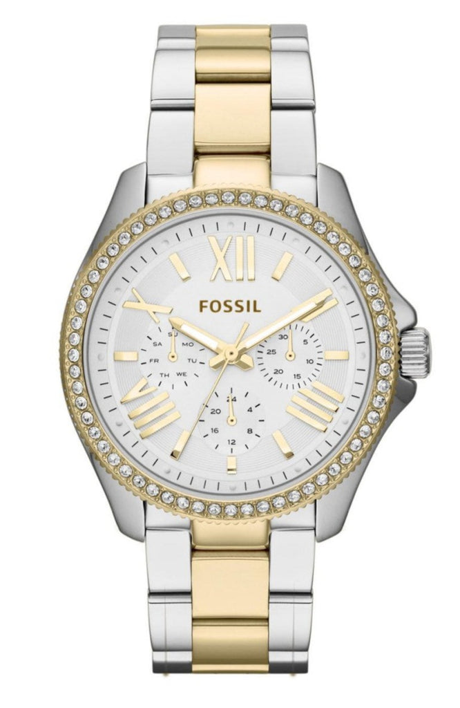 Fossil Cecile White Dial Two Tone Steel Strap Watch for Women - AM4543