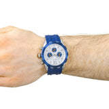 Guess Caliber Chronograph White Dial Blue Rubber Strap Watch for Men - W0864G6
