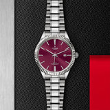 Tudor Style Automatic Burgundy Red Dial Silver Steel Strap Watch for Men - M12710-0015
