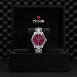 Tudor Style Automatic Burgundy Red Dial Silver Steel Strap Watch for Men - M12710-0015
