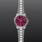 Tudor Style Automatic Burgundy Red Dial Silver Steel Strap Watch for Men - M12710-0015