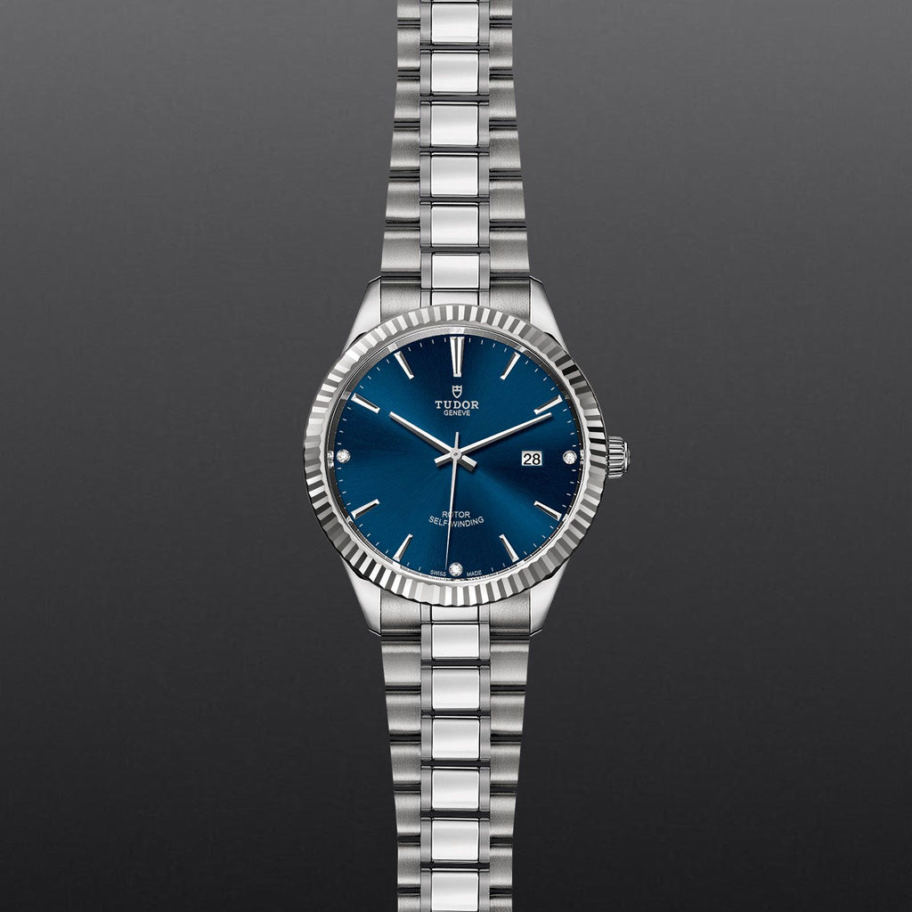 Tudor Style Automatic Diamonds Blue Dial Silver Steel Strap Watch for Men - M12710-0017