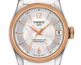 Tissot T-Classic Powermatic 80 Mother of Pearl Silver Dial White Leather Strap Watch For Women - T108.208.26.117.00
