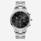 Daniel Wellington Iconic Chronograph Link Black Dial Silver Steel Strap Watch For Men  - DW00100645