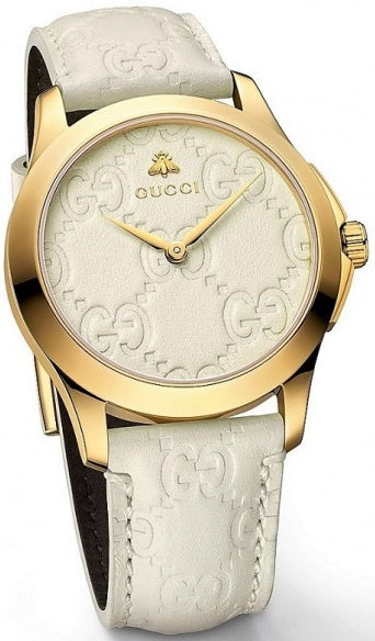 Gucci G Timeless Quartz White Dial White Leather Strap Watch For Women - YA126580A