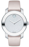 Movado Bold Glitter Silver Dial Pink Leather Strap Watch For Women - 3600522