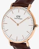Daniel Wellington Classic Bristol White Dial Brown Leather Strap Watch For Men - DW00100009