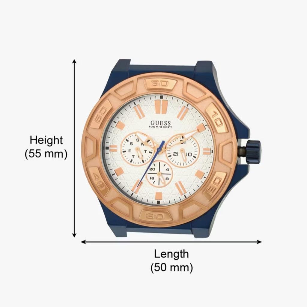 Guess Force Multi Function White Dial Blue Leather Strap Watch For Men - W0674G7