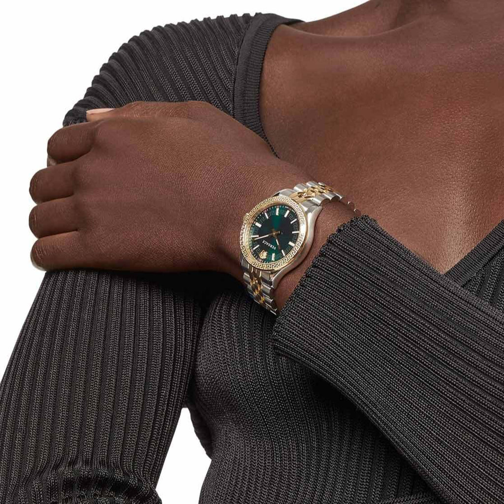 Versace Hellenium Green Dial Two Tone Steel Strap Watch for Men - VEVK00620