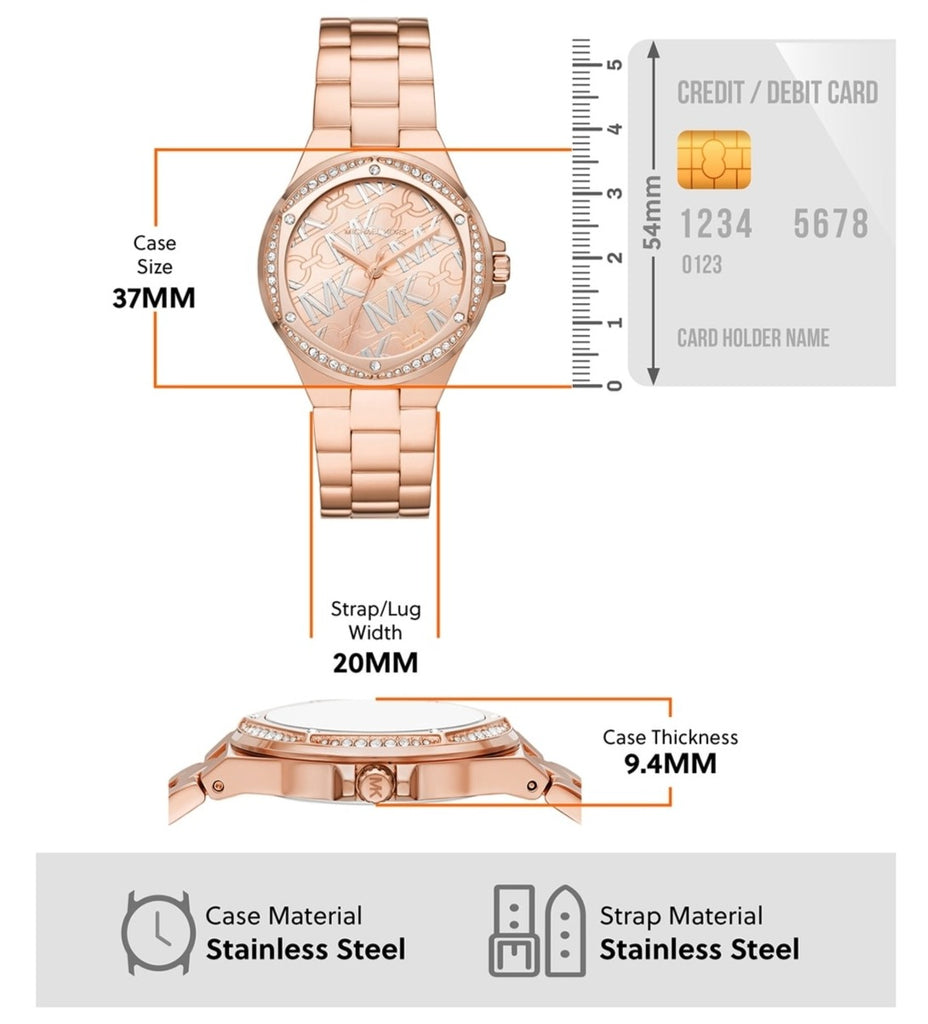Michael Kors Lennox Quartz Rose Gold Dial Rose Gold Steel Strap Watch For Women - MK7405