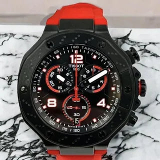 Tissot T Race Chronograph Black Dial Red Rubber Strap Watch For Men - T141.417.37.057.01