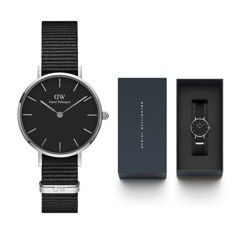 Daniel Wellington Petite Cornwall Black Dial Black Nylon Strap Watch For Women - DW00100248