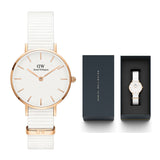 Daniel Wellington Petite Dover Quartz White Dial White NATO Strap Watch For Women - DW001000313
