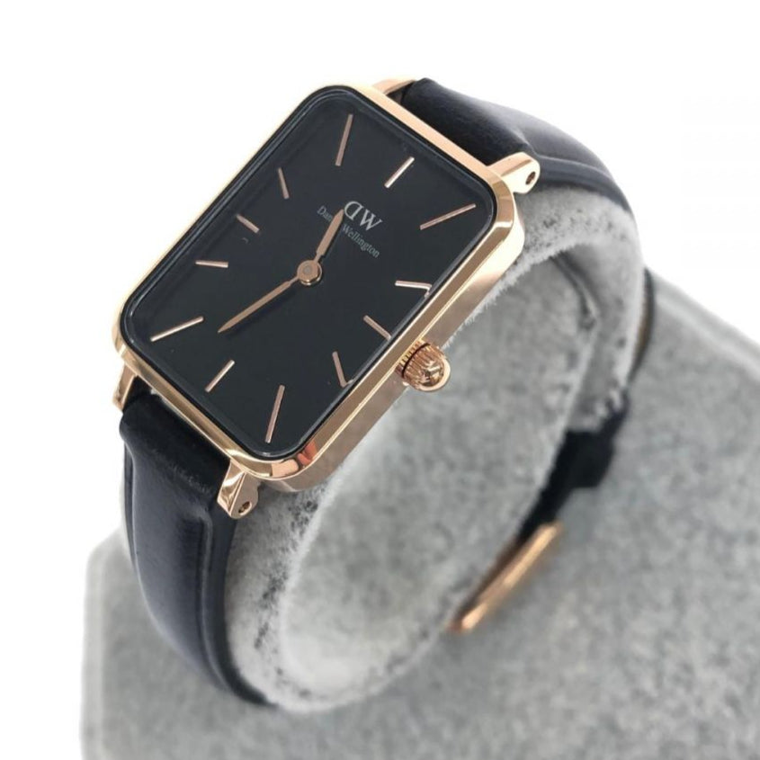 Daniel Wellington Quadro Sheffield Black Dial Black Leather Strap Watch For Women - DW00100435